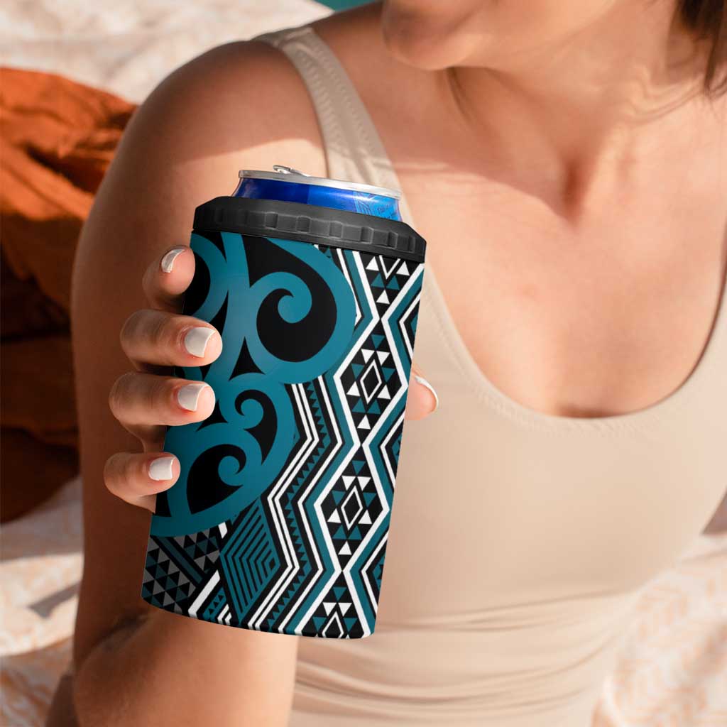 Maori Taniko Patterns 4 in 1 Can Cooler Tumbler Azure Patiki Motifs Mix Whakairo Ngaru
