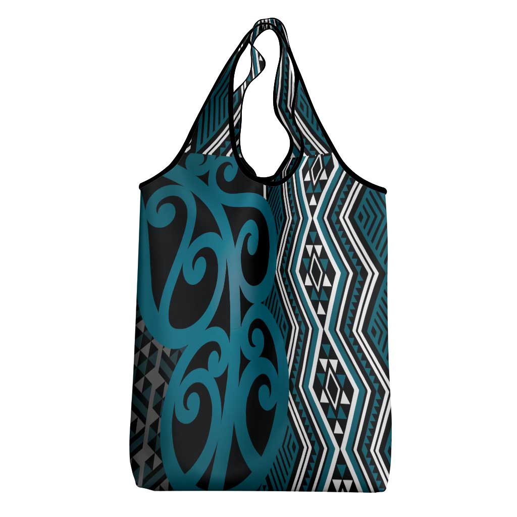 Maori Taniko Patterns Grocery Bag Azure Patiki Motifs Mix Whakairo Ngaru