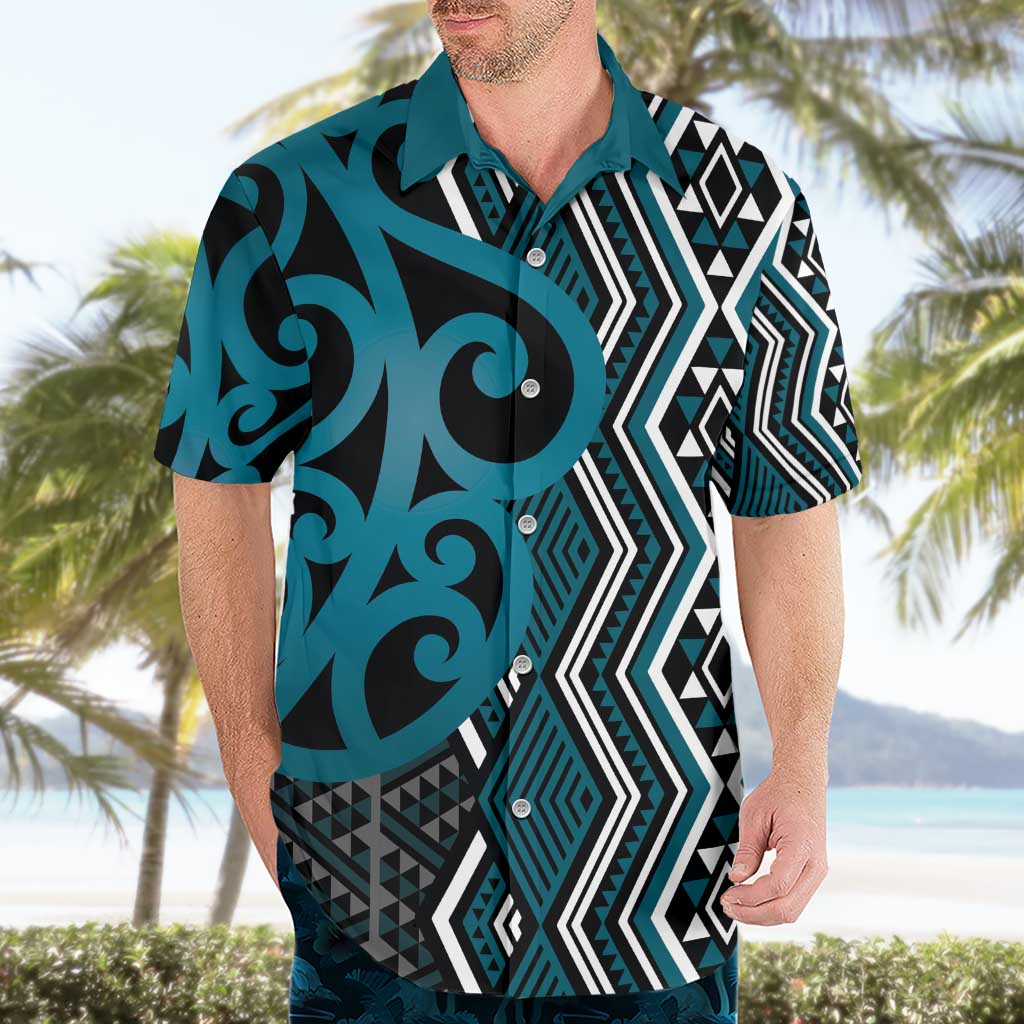 Maori Taniko Patterns Hawaiian Shirt Azure Patiki Motifs Mix Whakairo Ngaru