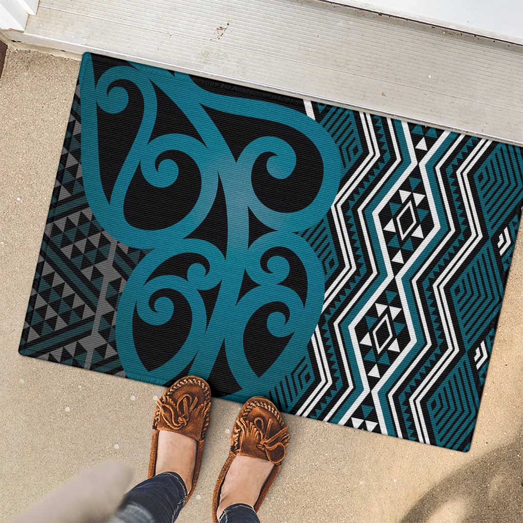 Maori Taniko Patterns Rubber Doormat Azure Patiki Motifs Mix Whakairo Ngaru