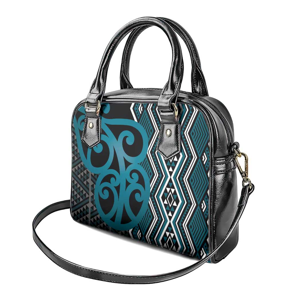 Maori Taniko Patterns Shoulder Handbag Azure Patiki Motifs Mix Whakairo Ngaru
