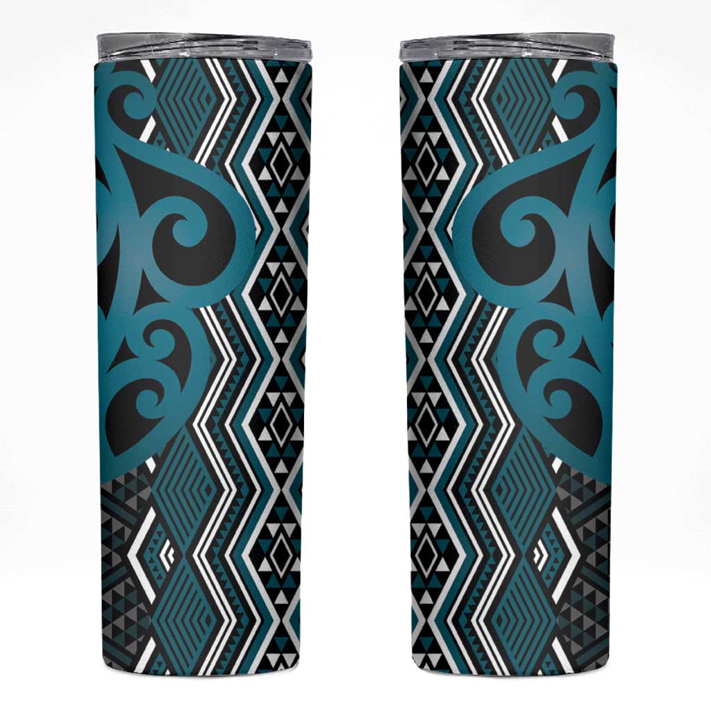Maori Taniko Patterns Skinny Tumbler Azure Patiki Motifs Mix Whakairo Ngaru