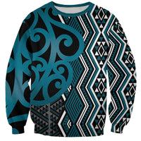 Maori Taniko Patterns Sweatshirt Azure Patiki Motifs Mix Whakairo Ngaru