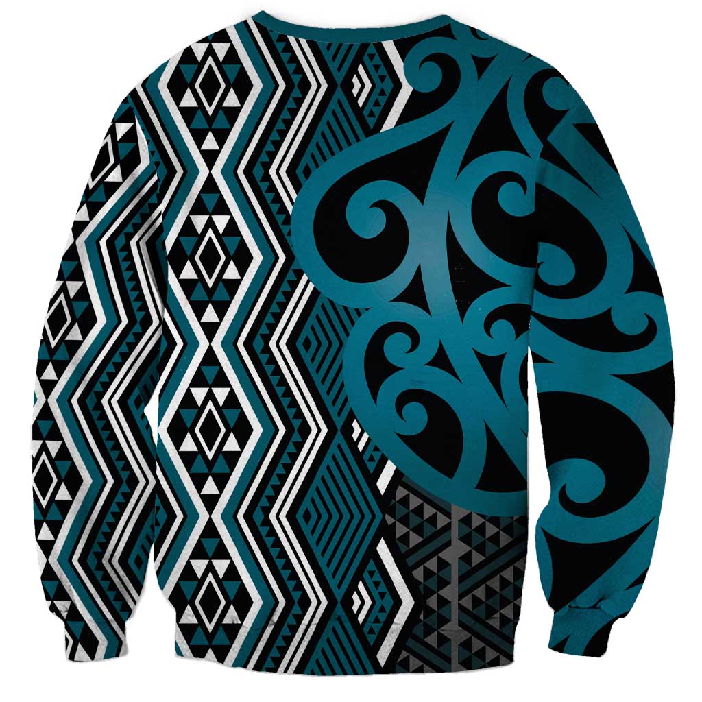 Maori Taniko Patterns Sweatshirt Azure Patiki Motifs Mix Whakairo Ngaru