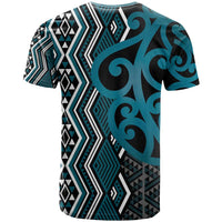 Maori Taniko Patterns T Shirt Azure Patiki Motifs Mix Whakairo Ngaru