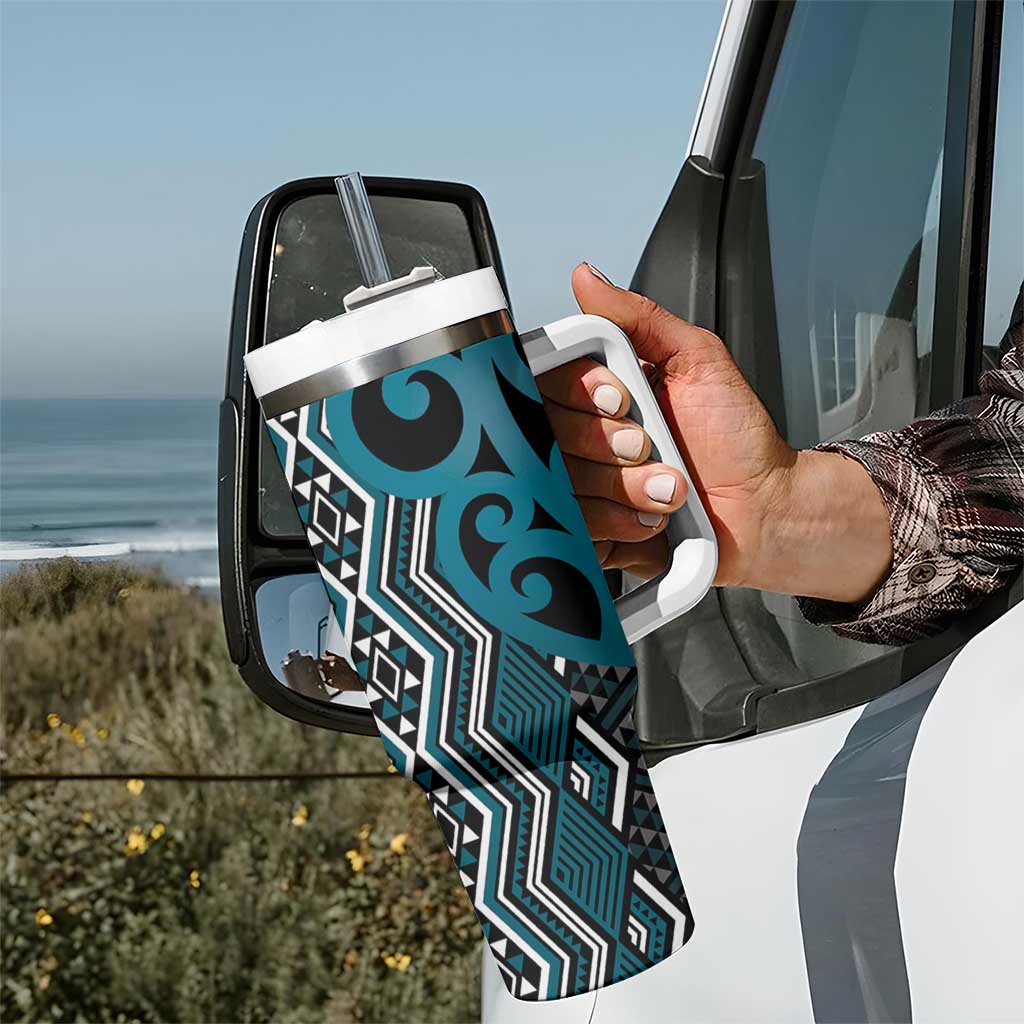 Maori Taniko Patterns Tumbler With Handle Azure Patiki Motifs Mix Whakairo Ngaru