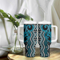 Maori Taniko Patterns Tumbler With Handle Azure Patiki Motifs Mix Whakairo Ngaru