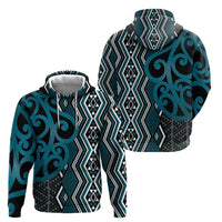 Maori Taniko Patterns Zip Hoodie Azure Patiki Motifs Mix Whakairo Ngaru