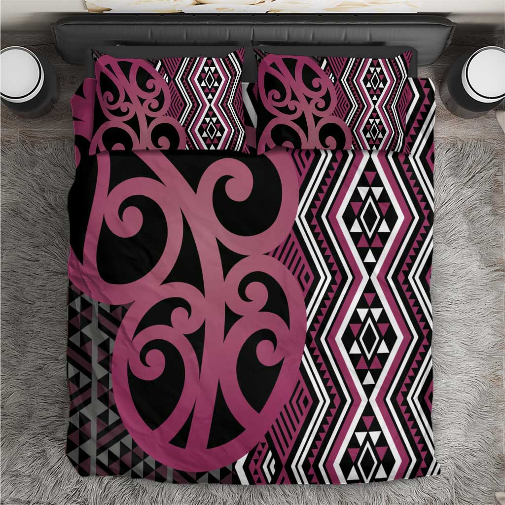 Maori Taniko Patterns Bedding Set Pink Patiki Motifs Mix Whakairo Ngaru
