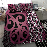 Maori Taniko Patterns Bedding Set Pink Patiki Motifs Mix Whakairo Ngaru