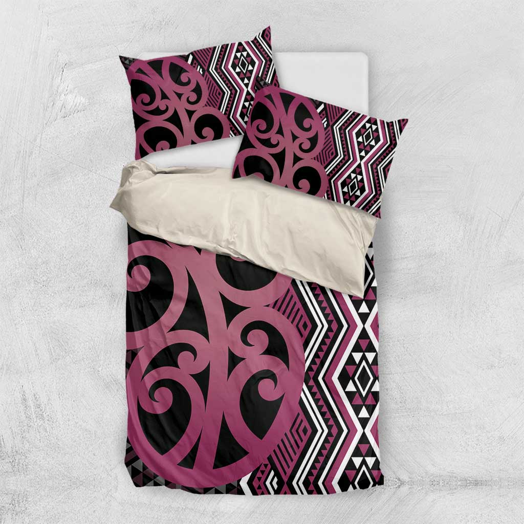 Maori Taniko Patterns Bedding Set Pink Patiki Motifs Mix Whakairo Ngaru