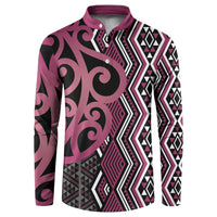 Maori Taniko Patterns Button Sweatshirt Pink Patiki Motifs Mix Whakairo Ngaru