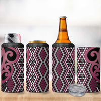 Maori Taniko Patterns 4 in 1 Can Cooler Tumbler Pink Patiki Motifs Mix Whakairo Ngaru