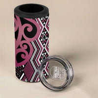 Maori Taniko Patterns 4 in 1 Can Cooler Tumbler Pink Patiki Motifs Mix Whakairo Ngaru