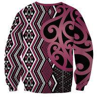 Maori Taniko Patterns Sweatshirt Pink Patiki Motifs Mix Whakairo Ngaru