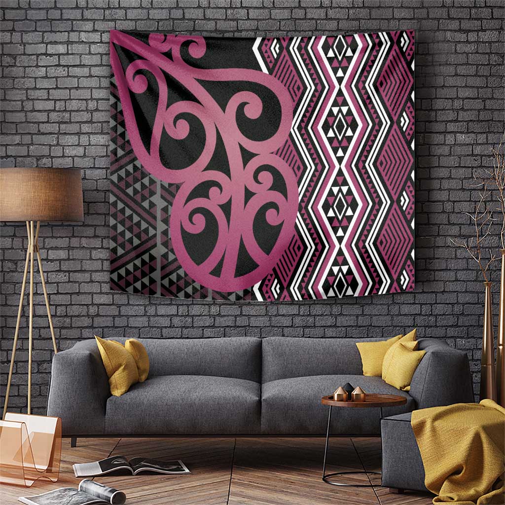 Maori Taniko Patterns Tapestry Pink Patiki Motifs Mix Whakairo Ngaru LT7 Pink - Polynesian Pride