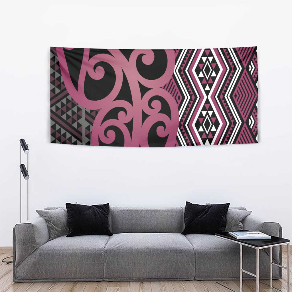 Maori Taniko Patterns Tapestry Pink Patiki Motifs Mix Whakairo Ngaru LT7 - Polynesian Pride