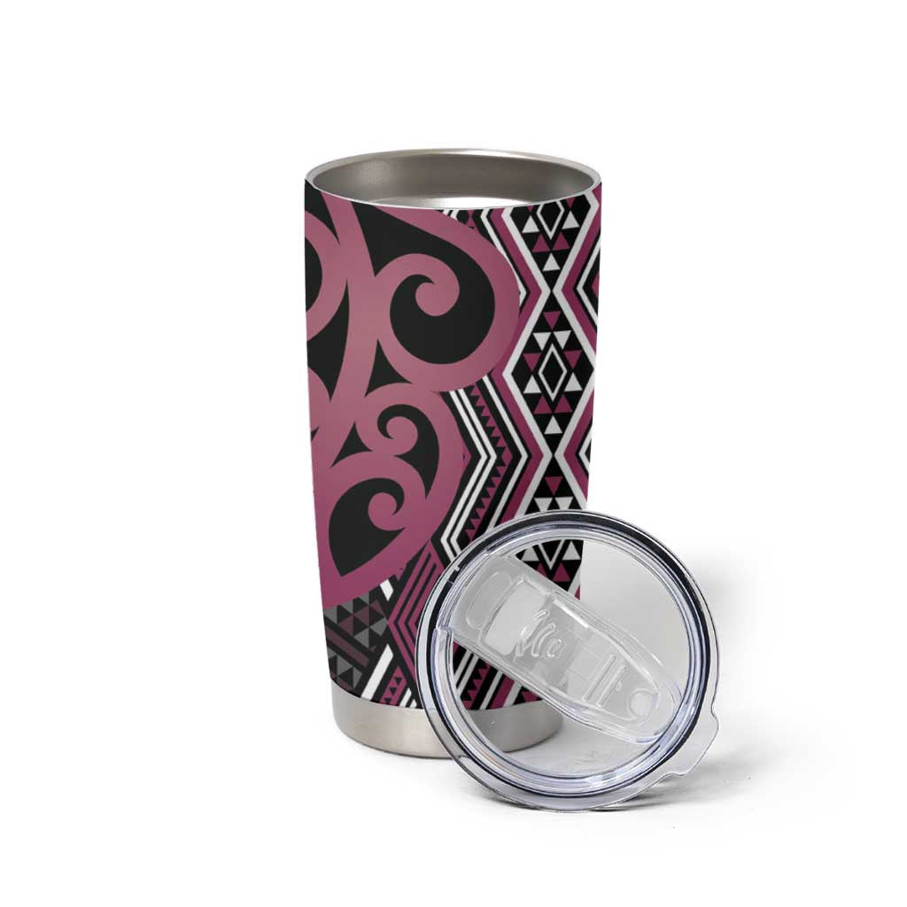 Maori Taniko Patterns Tumbler Cup Pink Patiki Motifs Mix Whakairo Ngaru