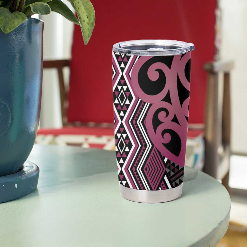 Maori Taniko Patterns Tumbler Cup Pink Patiki Motifs Mix Whakairo Ngaru