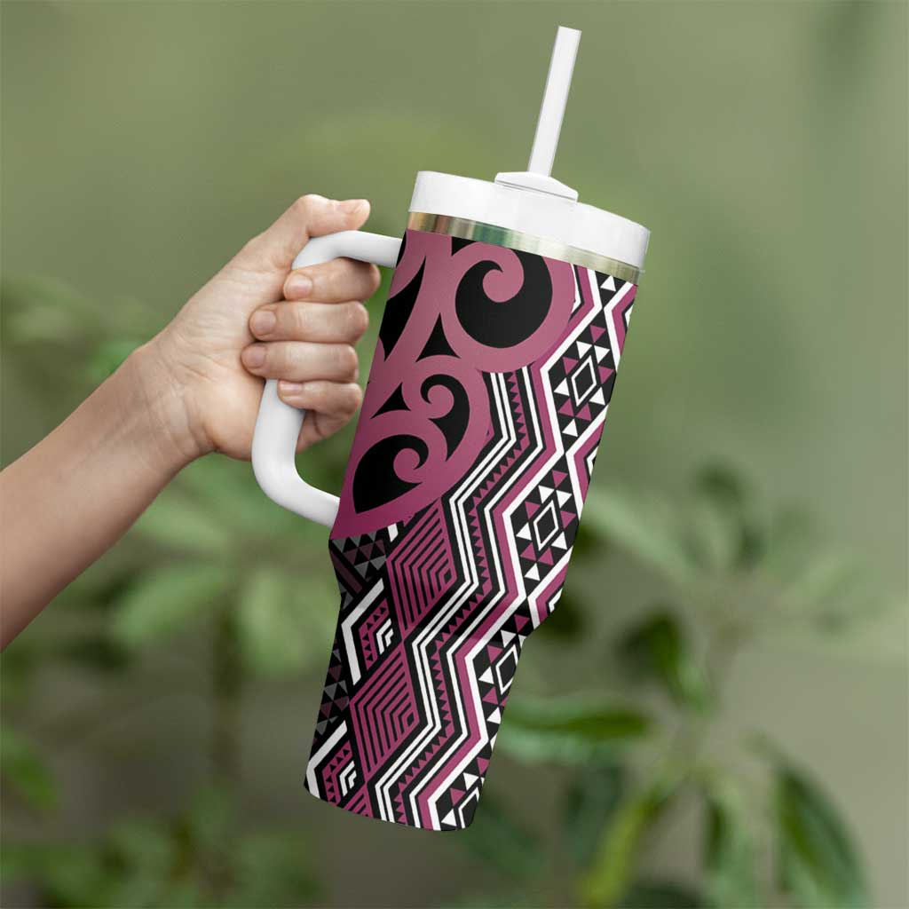 Maori Taniko Patterns Tumbler With Handle Pink Patiki Motifs Mix Whakairo Ngaru
