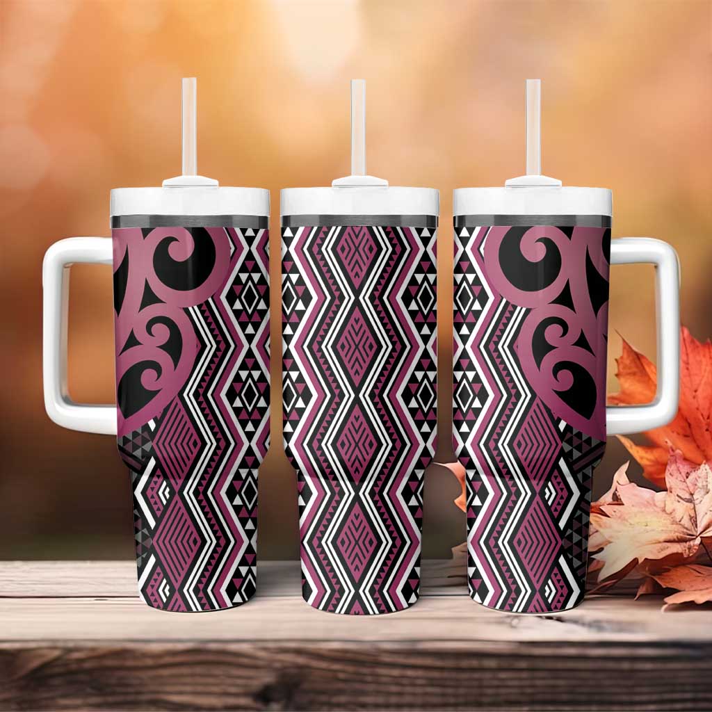 Maori Taniko Patterns Tumbler With Handle Pink Patiki Motifs Mix Whakairo Ngaru