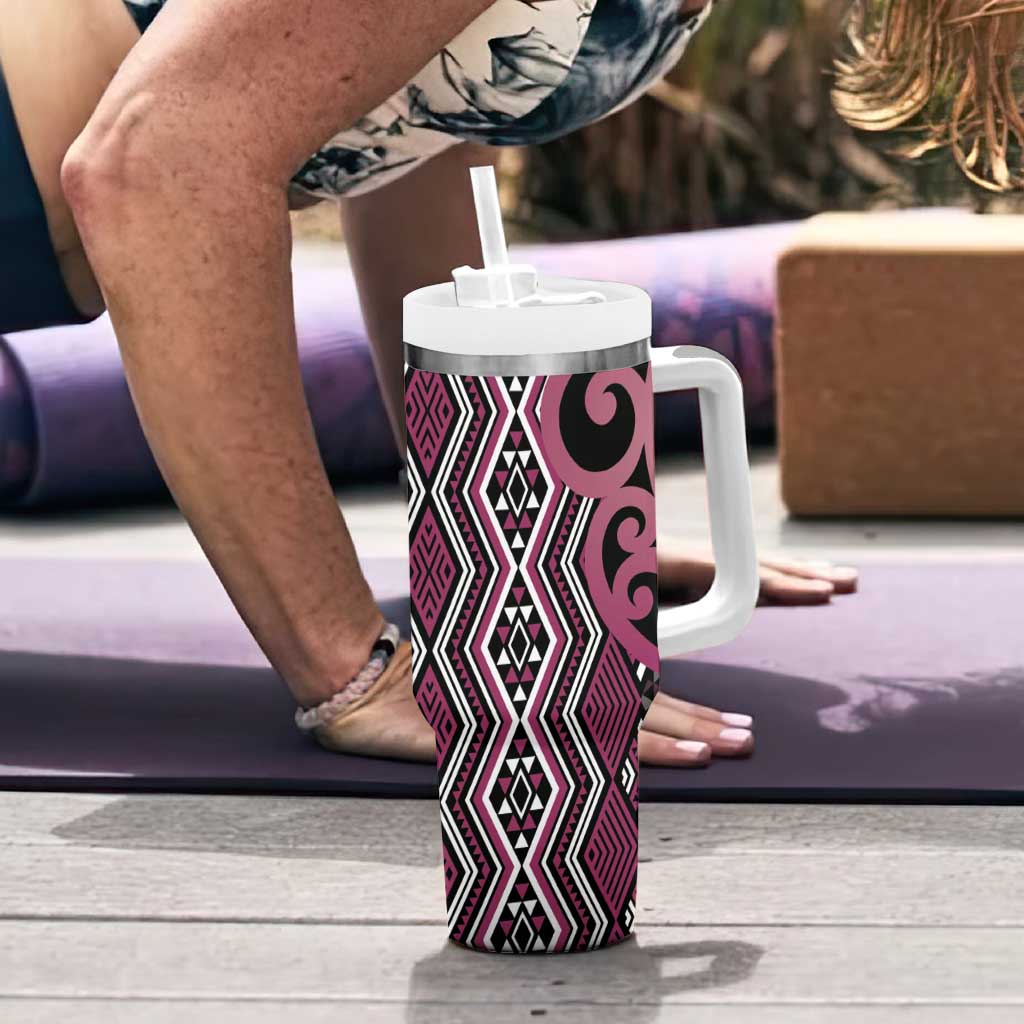 Maori Taniko Patterns Tumbler With Handle Pink Patiki Motifs Mix Whakairo Ngaru