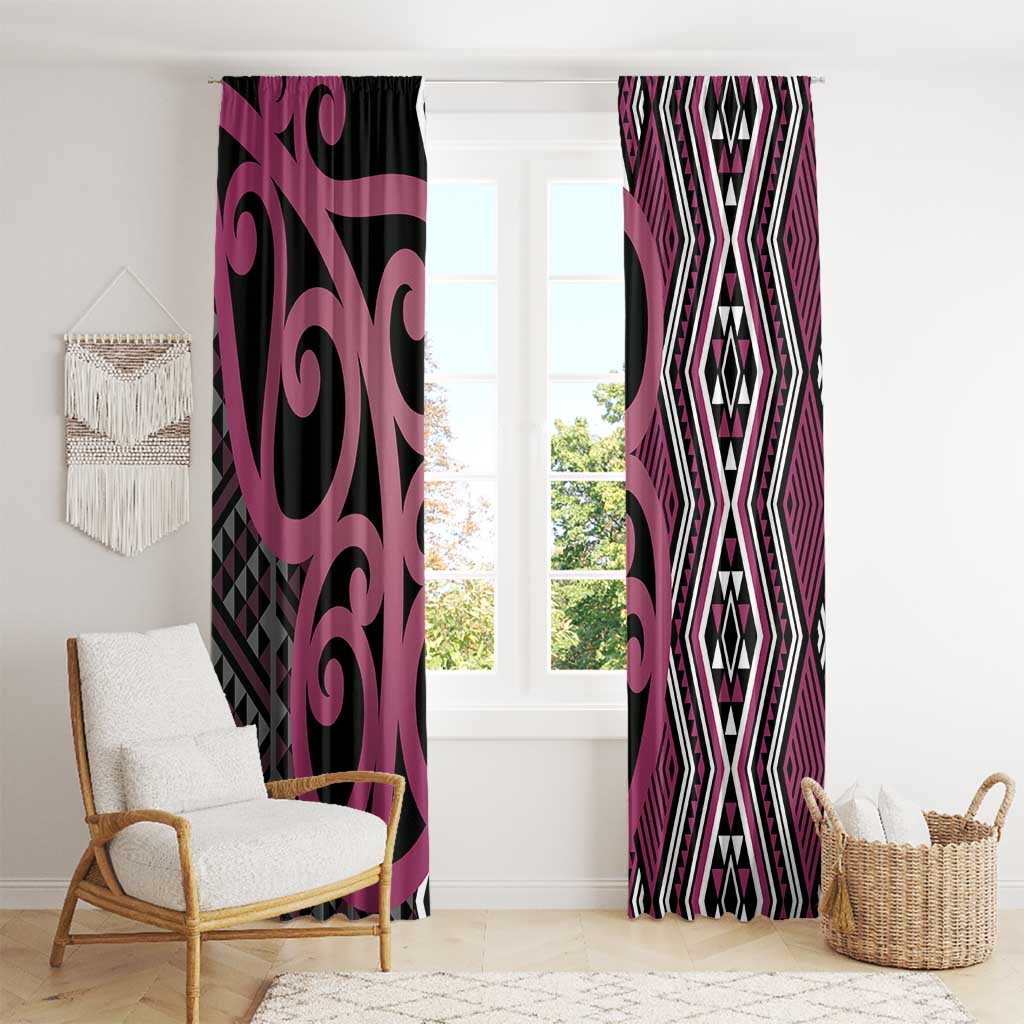 Maori Taniko Patterns Window Curtain Pink Patiki Motifs Mix Whakairo Ngaru