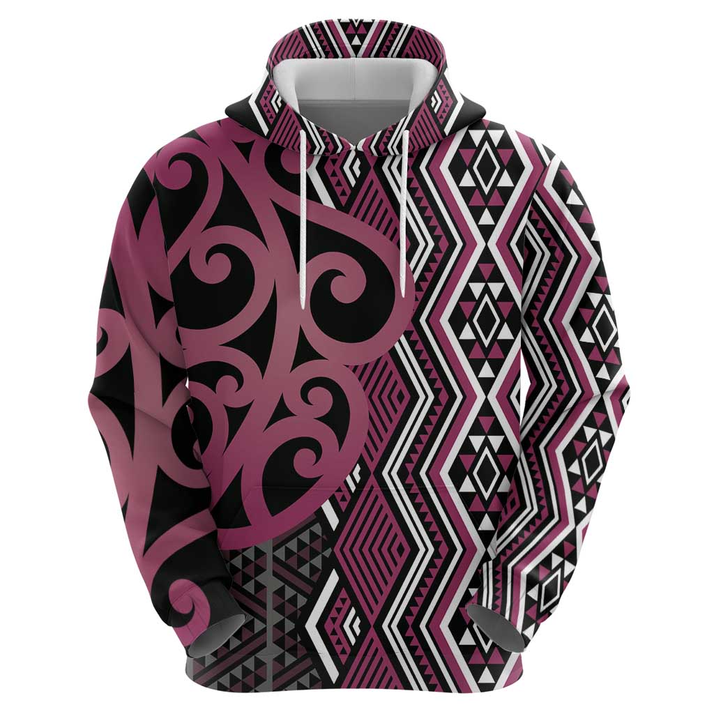 Maori Taniko Patterns Zip Hoodie Pink Patiki Motifs Mix Whakairo Ngaru