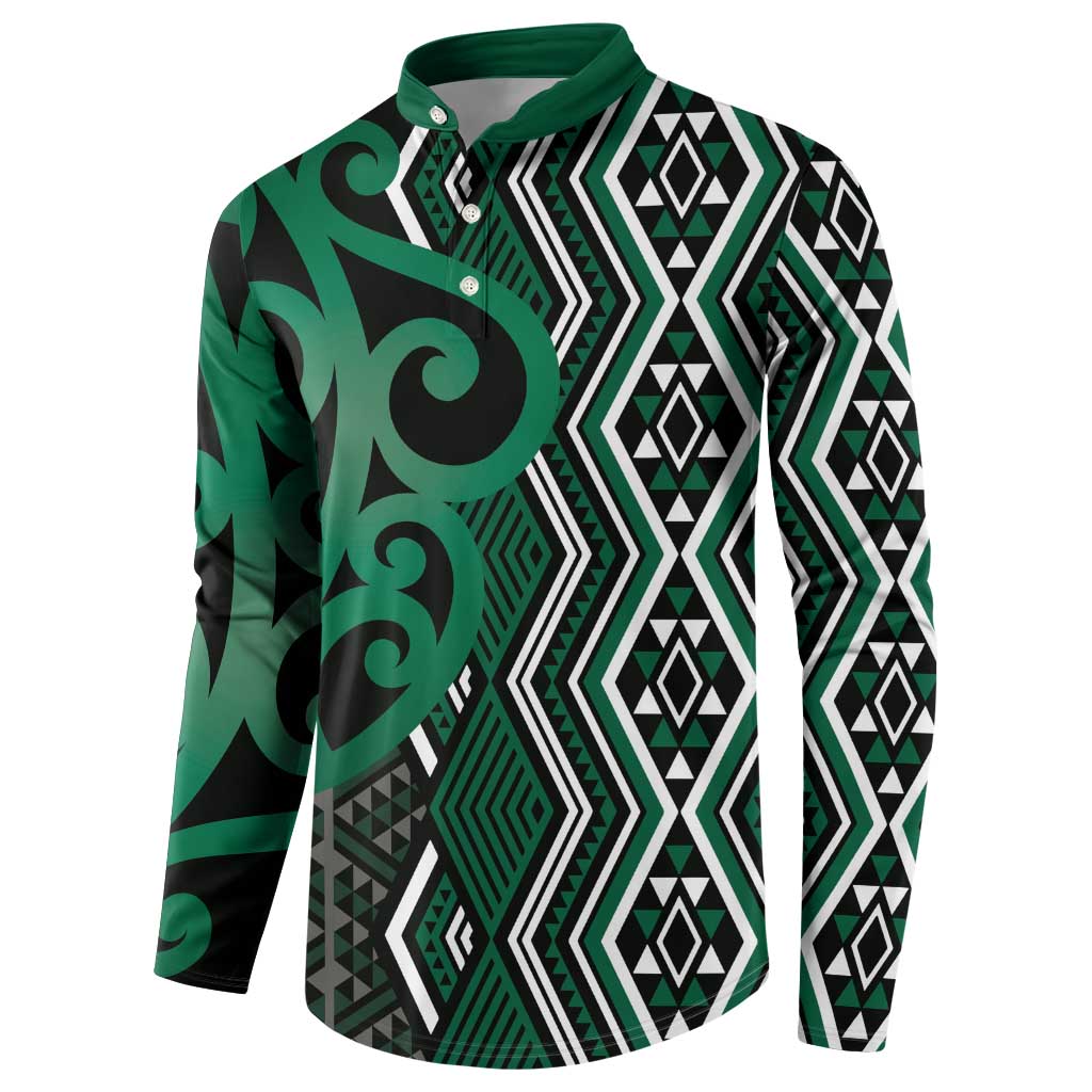 Maori Taniko Patterns Button Sweatshirt Pounamu Patiki Motifs Mix Whakairo Ngaru LT7 - Polynesian Pride