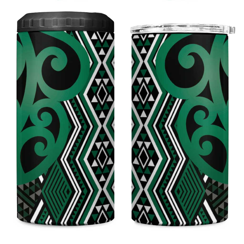 Maori Taniko Patterns 4 in 1 Can Cooler Tumbler Pounamu Patiki Motifs Mix Whakairo Ngaru