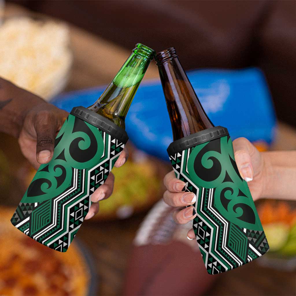 Maori Taniko Patterns 4 in 1 Can Cooler Tumbler Pounamu Patiki Motifs Mix Whakairo Ngaru