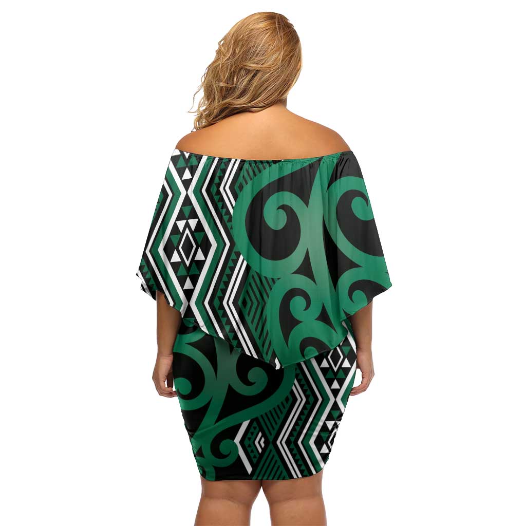 Maori Taniko Patterns Family Matching Off Shoulder Short Dress and Hawaiian Shirt Pounamu Patiki Motifs Mix Whakairo Ngaru