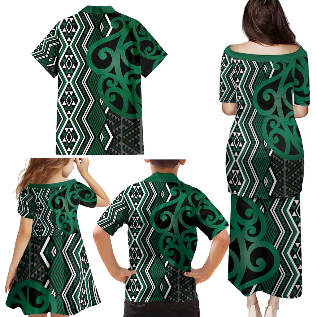 Maori Taniko Patterns Family Matching Puletasi and Hawaiian Shirt Pounamu Patiki Motifs Mix Whakairo Ngaru
