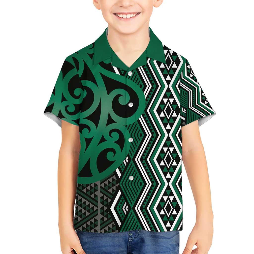 Maori Taniko Patterns Kid Hawaiian Shirt Pounamu Patiki Motifs Mix Whakairo Ngaru LT7 Kid Green - Polynesian Pride