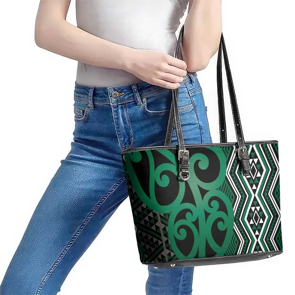 Maori Taniko Patterns Leather Tote Bag Pounamu Patiki Motifs Mix Whakairo Ngaru