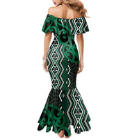 Maori Taniko Patterns Mermaid Dress Pounamu Patiki Motifs Mix Whakairo Ngaru