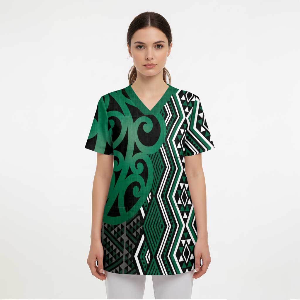 Maori Taniko Patterns Scrub Top Pounamu Patiki Motifs Mix Whakairo Ngaru - Polynesian Pride
