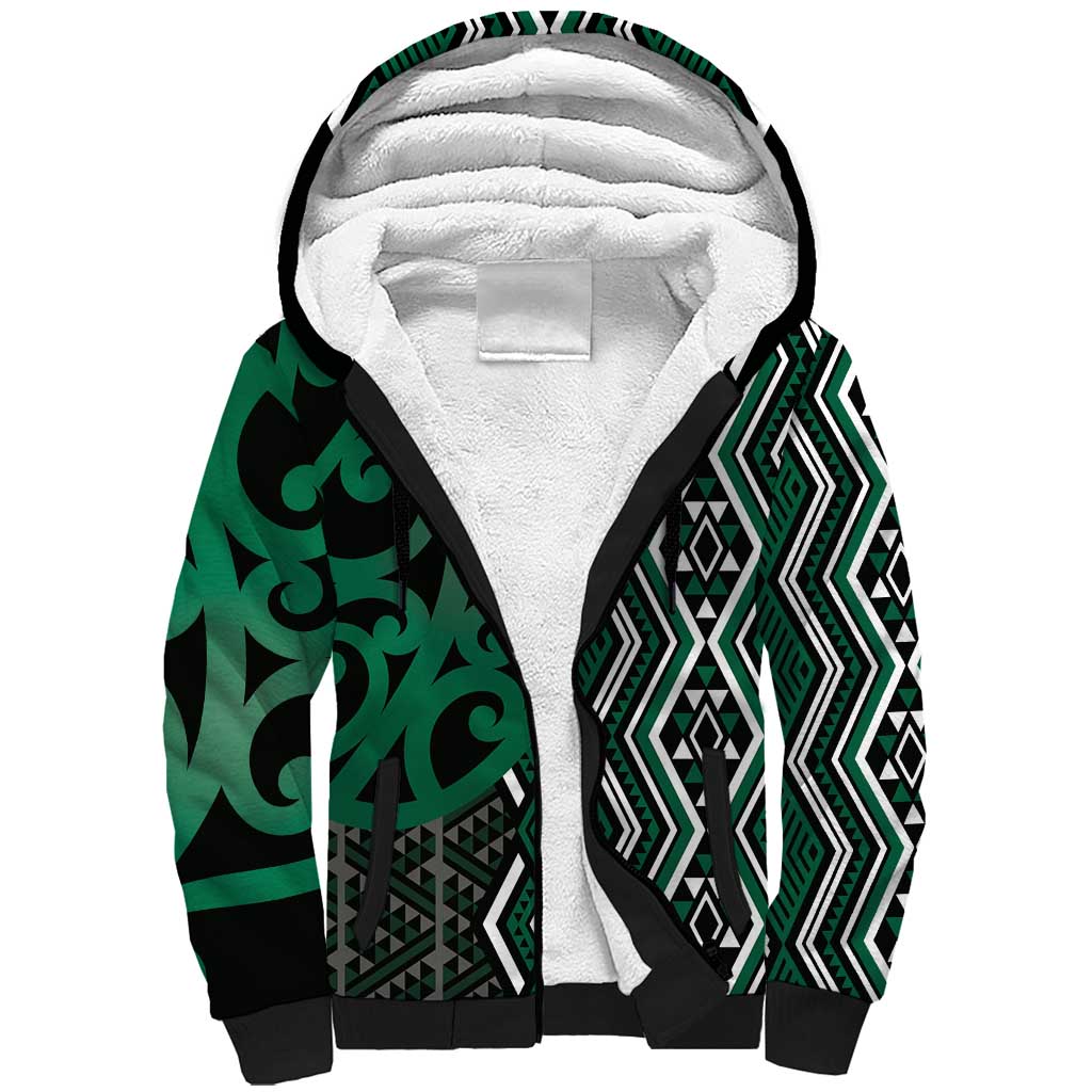 Maori Taniko Patterns Sherpa Hoodie Pounamu Patiki Motifs Mix Whakairo Ngaru
