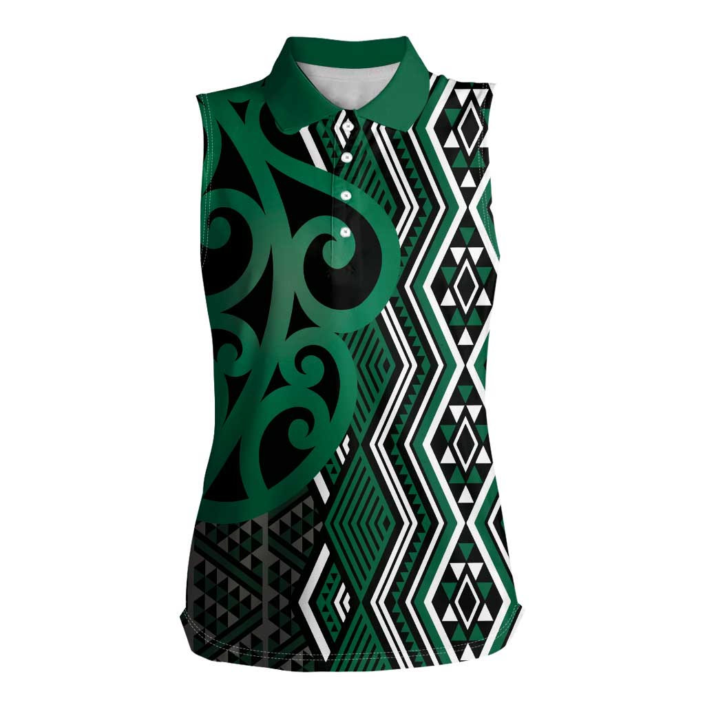 Maori Taniko Patterns Women Sleeveless Polo Shirt Pounamu Patiki Motifs Mix Whakairo Ngaru
