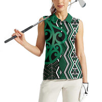 Maori Taniko Patterns Women Sleeveless Polo Shirt Pounamu Patiki Motifs Mix Whakairo Ngaru
