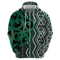 Maori Taniko Patterns Zip Hoodie Pounamu Patiki Motifs Mix Whakairo Ngaru