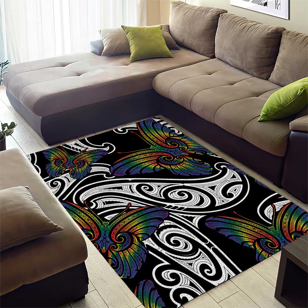 Aotearoa Takatapui Pride Area Rug Rainbow Butterfly - Free To Love