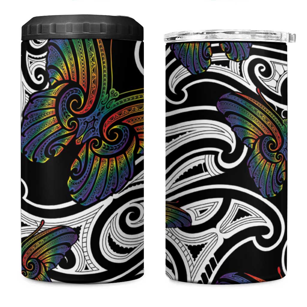 Aotearoa Takatapui Pride 4 in 1 Can Cooler Tumbler Rainbow Butterfly - Free To Love