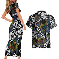 Aotearoa Takatapui Pride Couples Matching Short Sleeve Bodycon Dress and Hawaiian Shirt Rainbow Butterfly - Free To Love