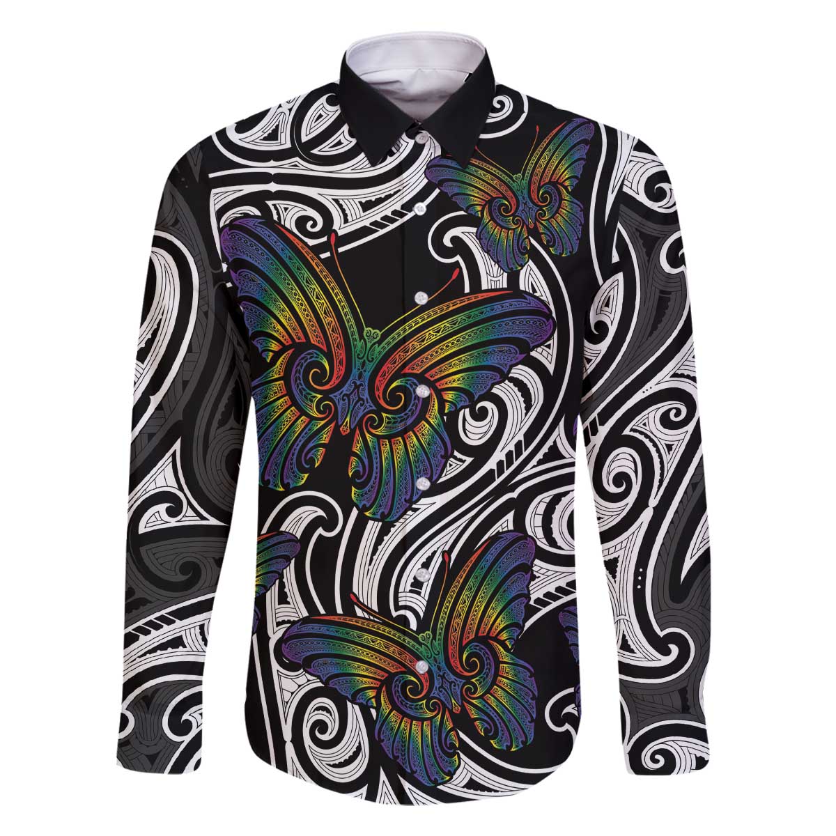 Aotearoa Takatapui Pride Family Matching Off The Shoulder Long Sleeve Dress and Hawaiian Shirt Rainbow Butterfly - Free To Love