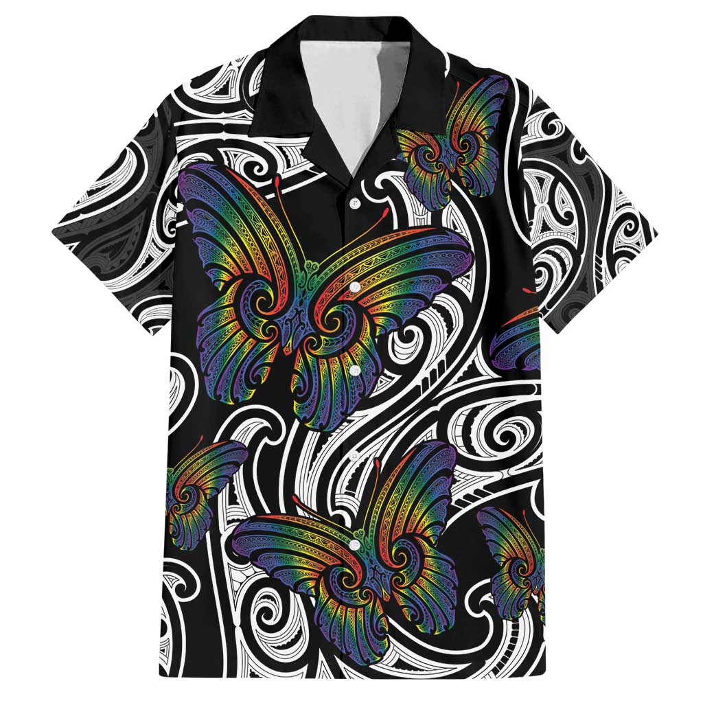 Aotearoa Takatapui Pride Family Matching Off Shoulder Maxi Dress and Hawaiian Shirt Rainbow Butterfly - Free To Love