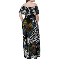 Aotearoa Takatapui Pride Family Matching Off Shoulder Maxi Dress and Hawaiian Shirt Rainbow Butterfly - Free To Love