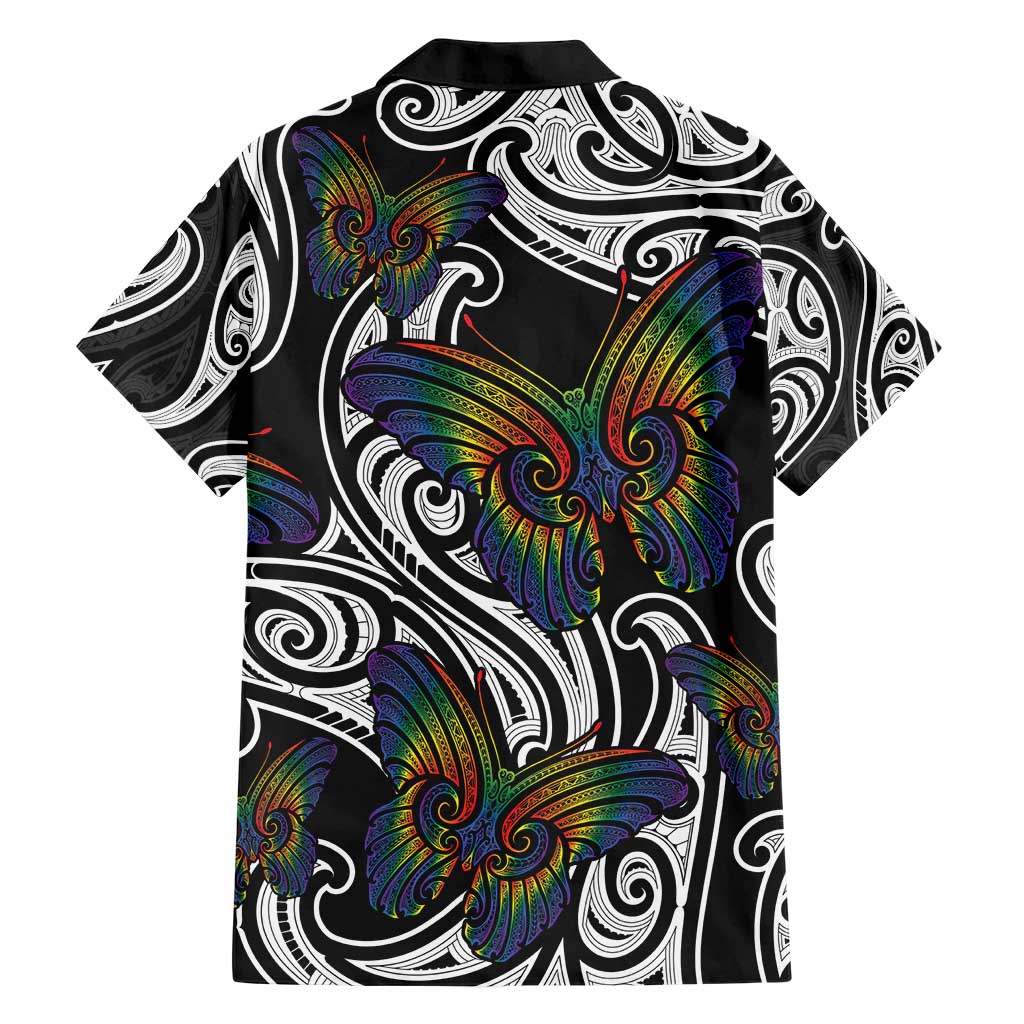 Aotearoa Takatapui Pride Family Matching Short Sleeve Bodycon Dress and Hawaiian Shirt Rainbow Butterfly - Free To Love