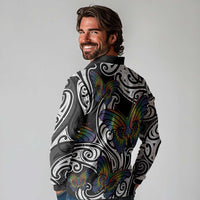 Aotearoa Takatapui Pride Long Sleeve Polo Shirt Rainbow Butterfly - Free To Love LT7 - Polynesian Pride