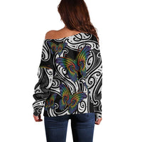 Aotearoa Takatapui Pride Off Shoulder Sweater Rainbow Butterfly - Free To Love